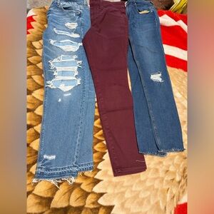 American Eagle Outfitters Blue and Burgundy Skinny Jeans